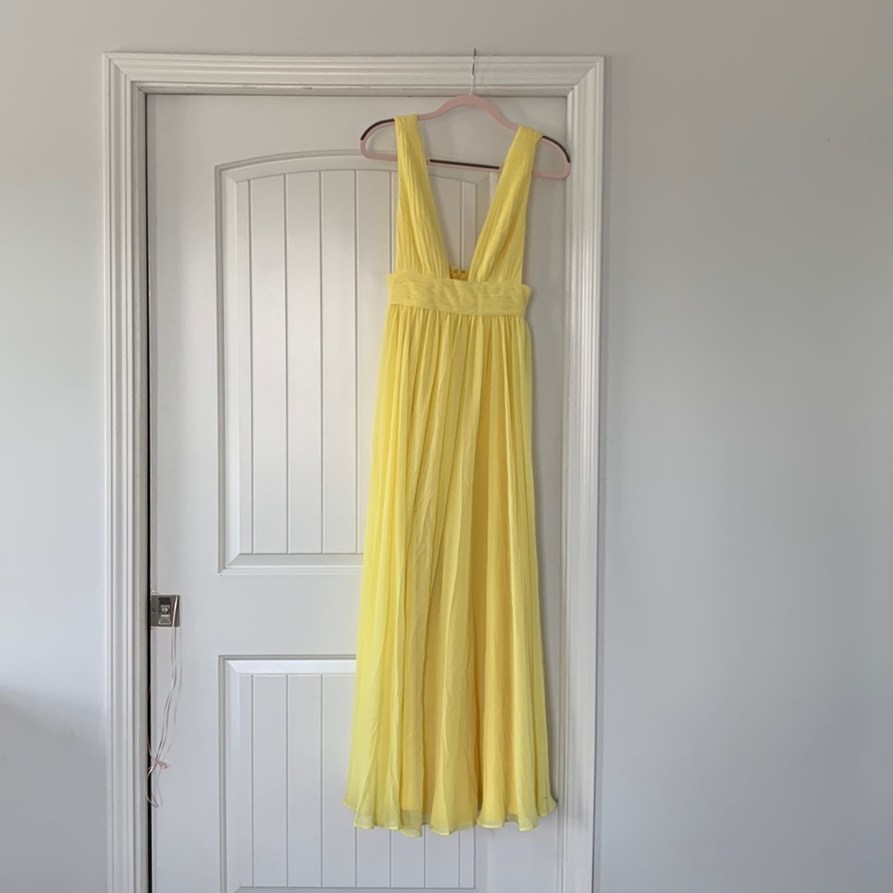 Fame and Partners yellow deep v formal gown